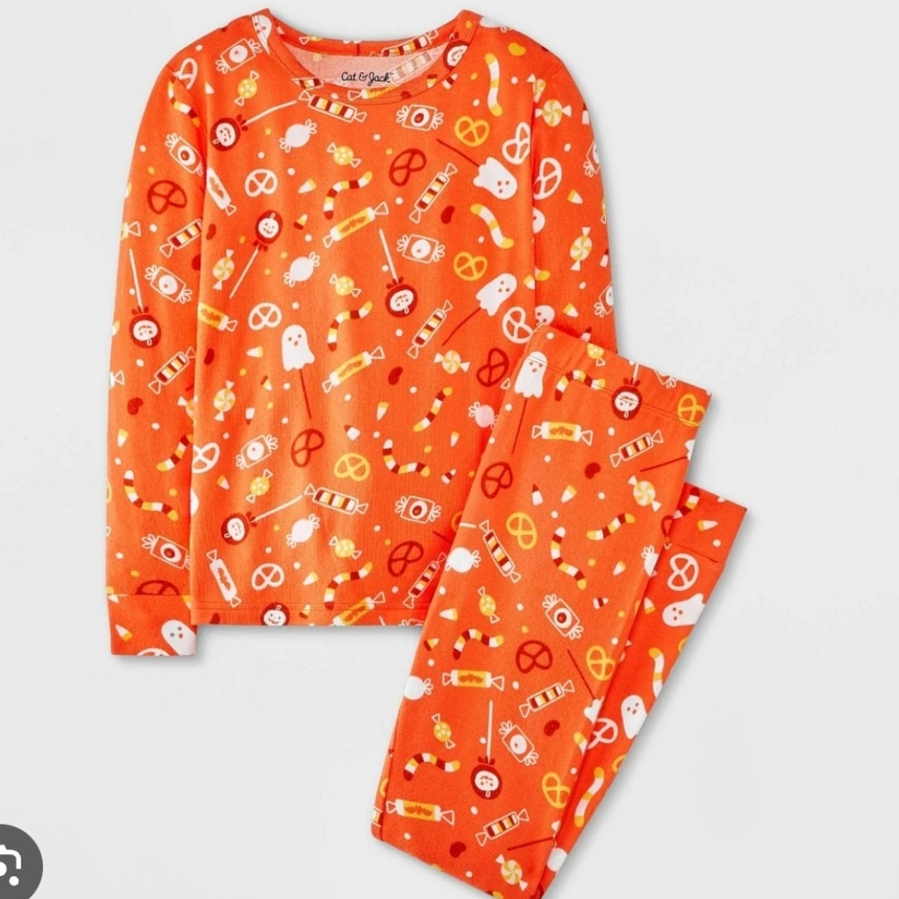 NEW CAT & JACK 2pc Candy Halloween Soft Brushed Tight Fit Pajama Set Ghosts  6